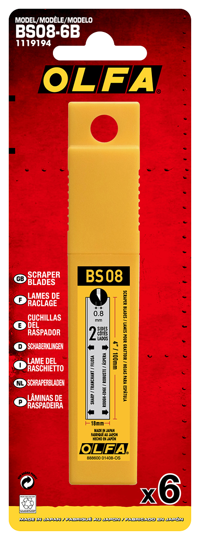 OLFA 1119194 BS08-6B HEAVY-DUTY SINGLE-EDGE SCRAPER BLADE 18MM 6 PACK