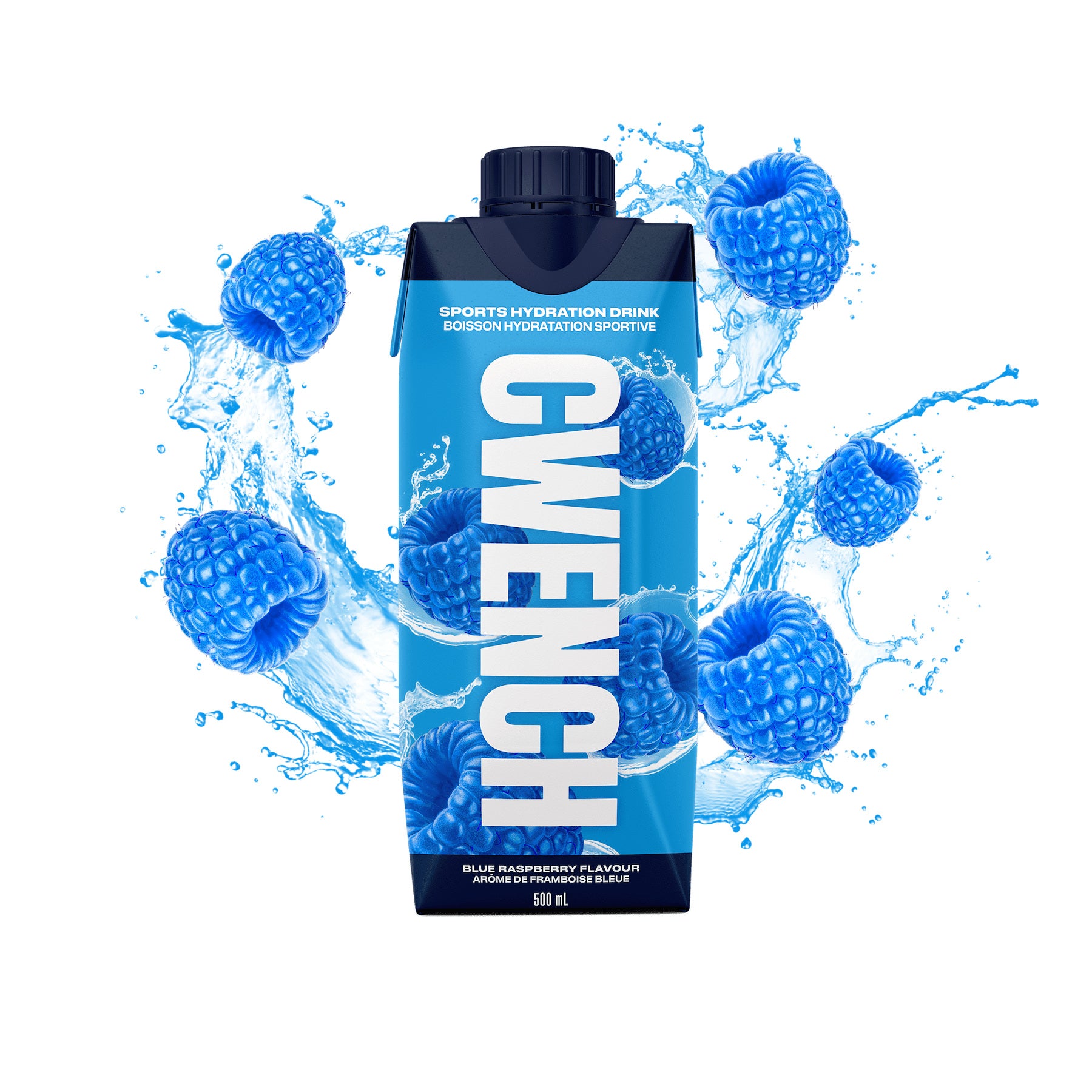 Cwench Blue Raspberry Electrolyte Sports Drink, 500 mL Cans (12-Pack)