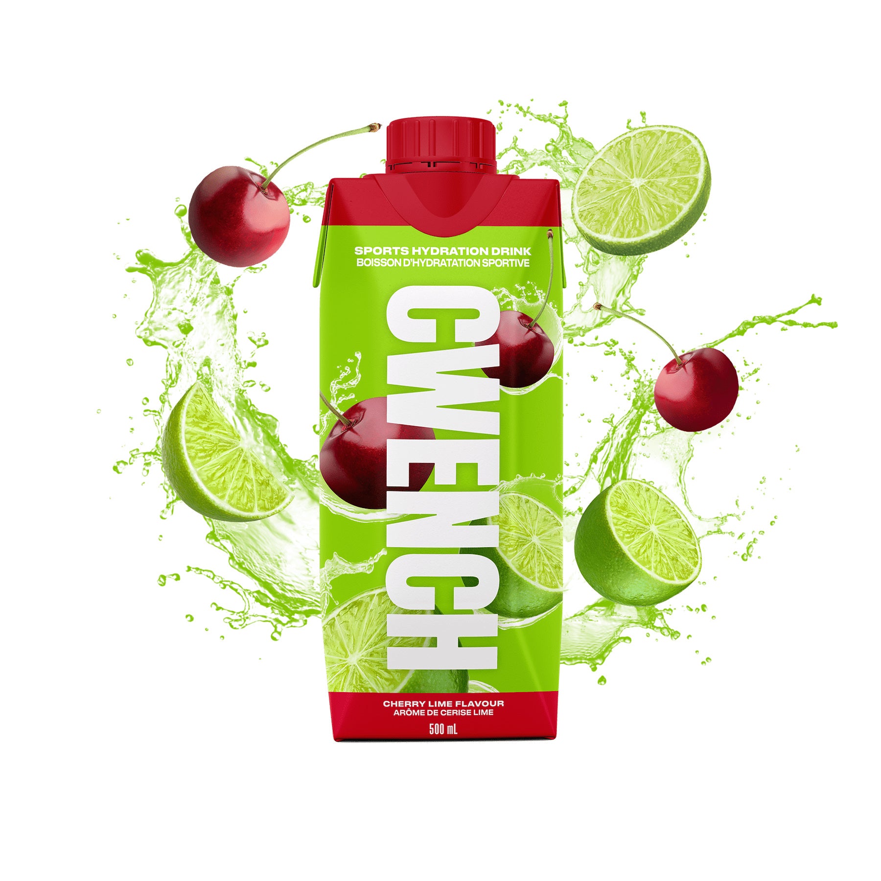 Cwench Cherry Lime Electrolyte Sports Drink, 500 mL Cans (12-Pack)