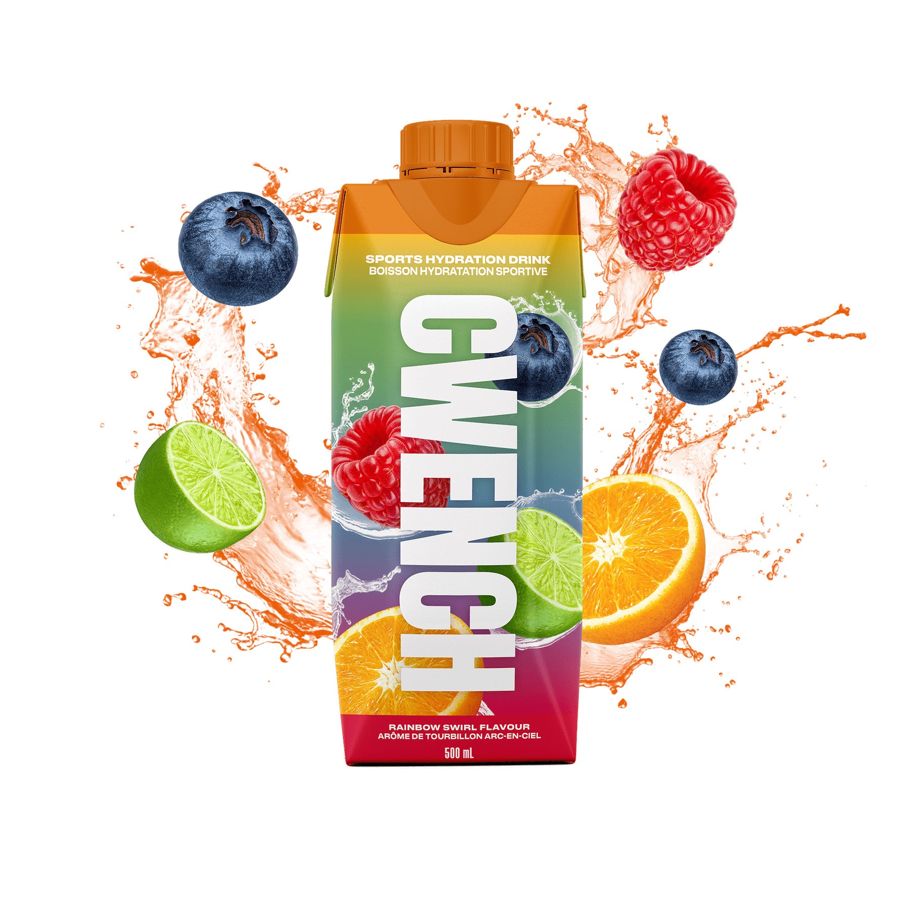 Cwench Rainbow Swirl Electrolyte Sports Drink, 500 mL Cans (12-Pack)