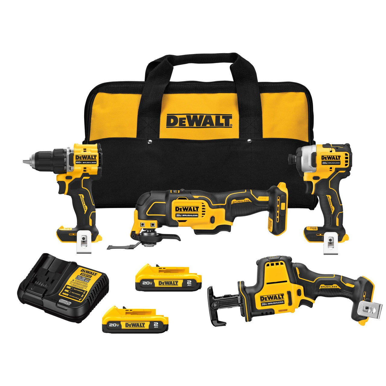 DEWALT DCK486D2 20V MAX ATOMIC Lithium-Ion Cordless Brushless 4-Tool Combo Kit 2.0 Ah