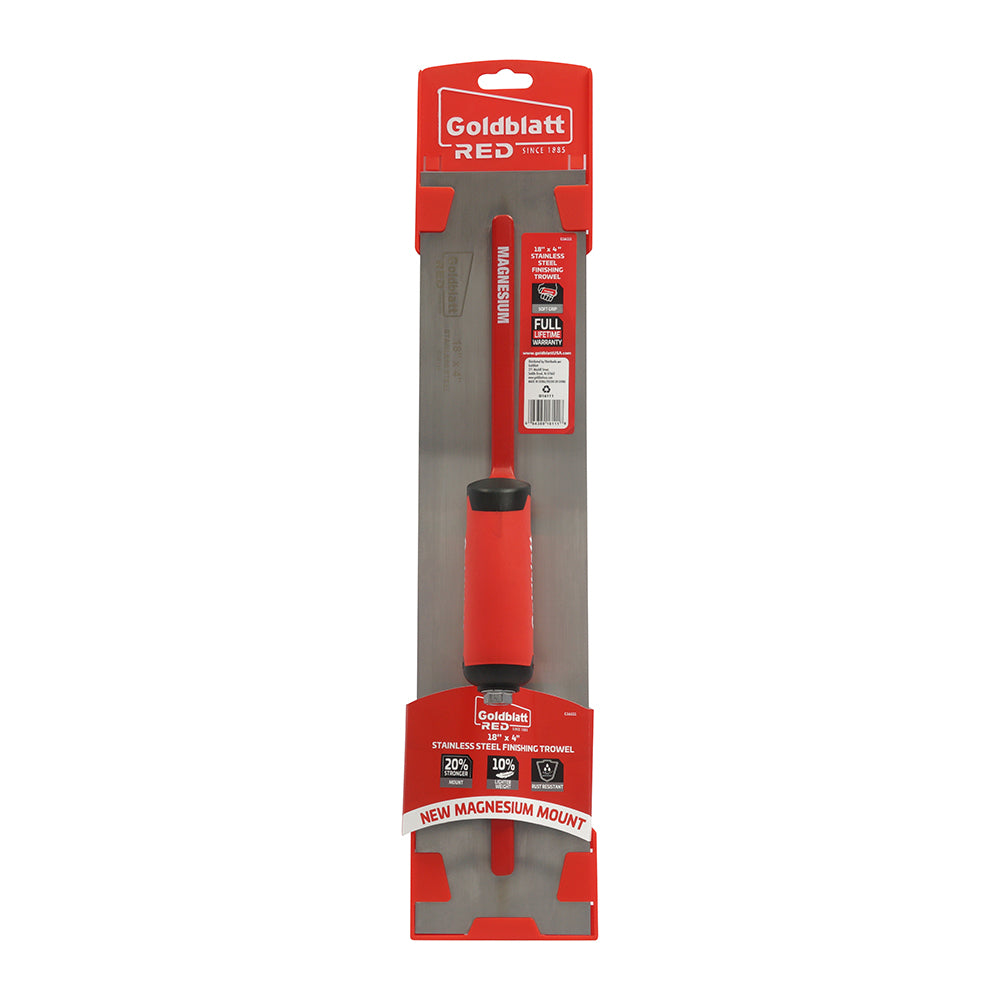 Goldblatt Red Stainless Steel Finishing Trowel W/Soft Grip 18in. x 4in.