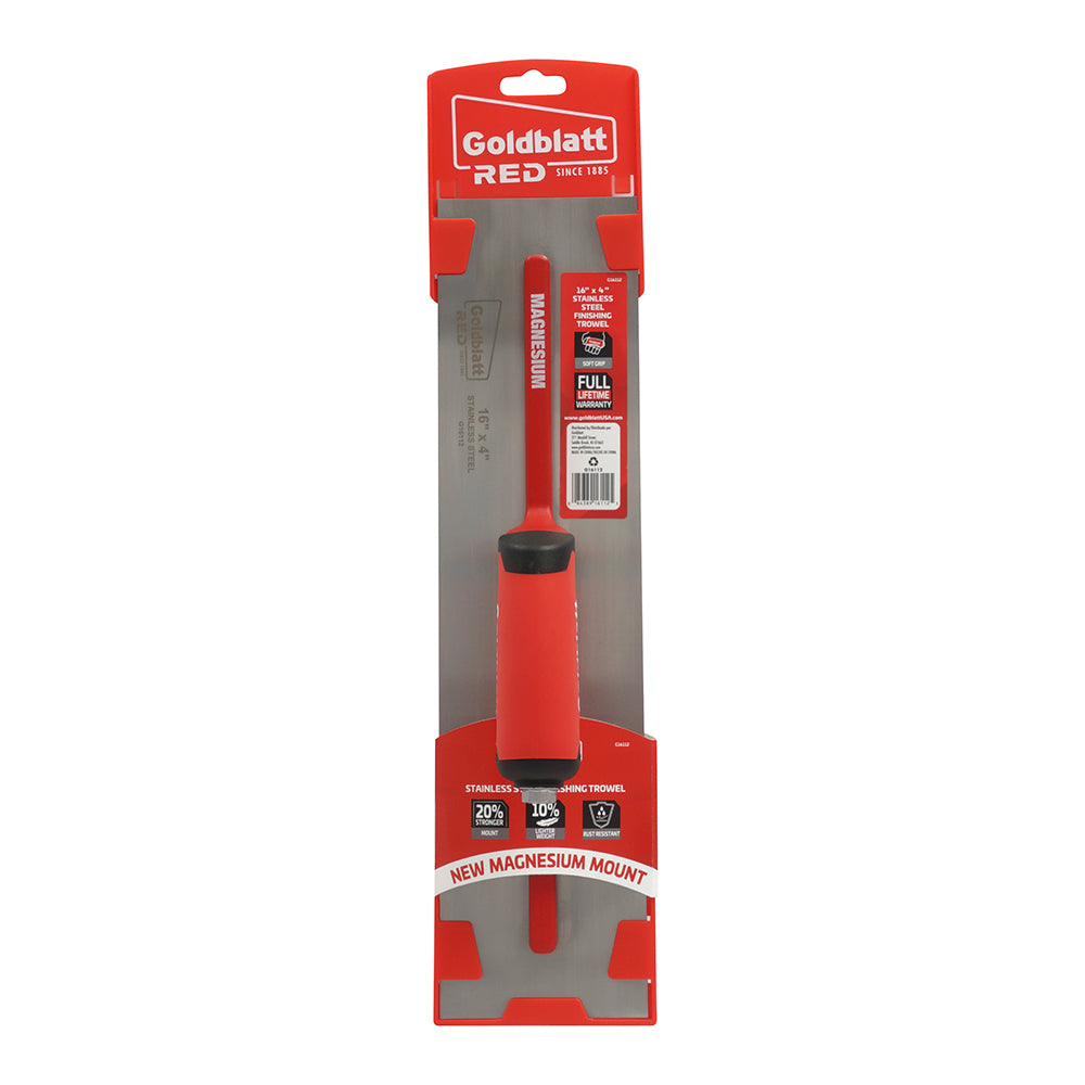 Goldblatt Red Stainless Steel Finishing Trowel W/Soft Grip 16in. x 4in.