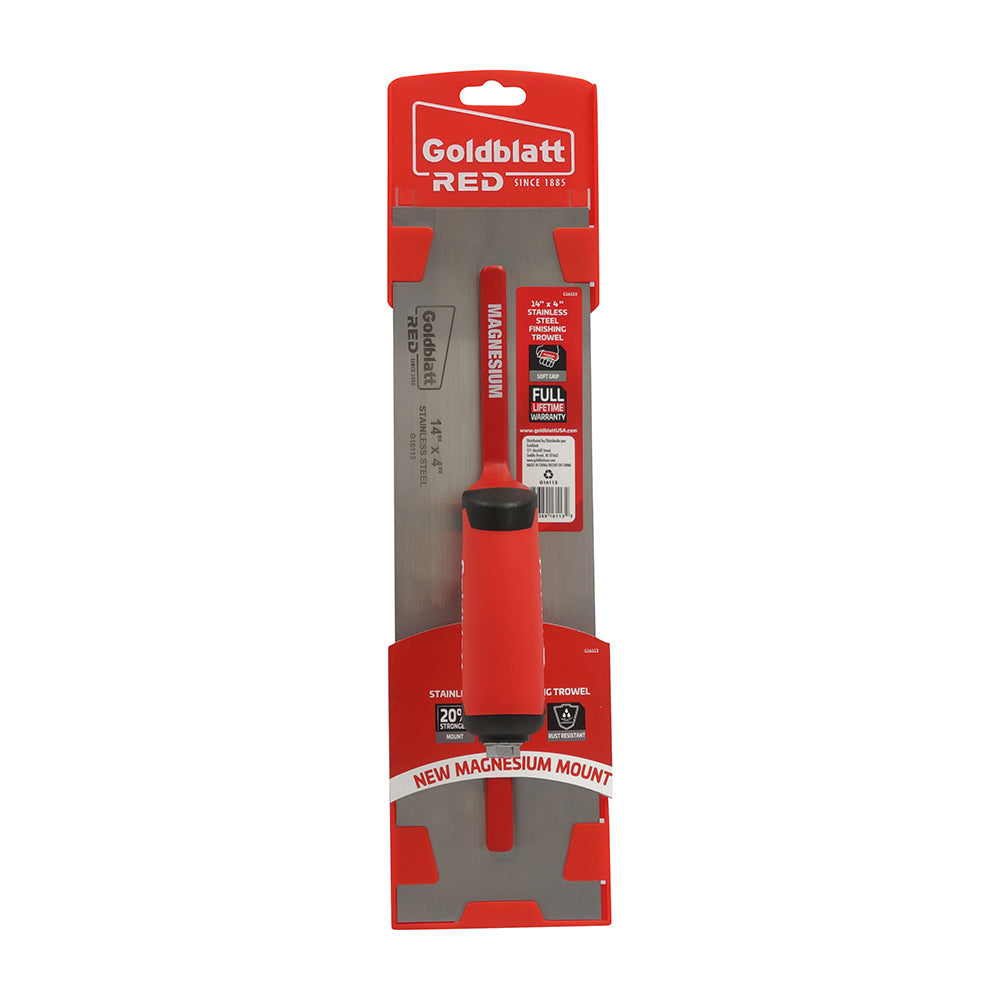 Goldblatt Red Stainless Steel Finishing Trowel W/Soft Grip 14in. x 4in.