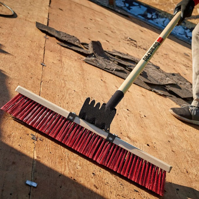 Garant GBNP24 24 in. Red Bristle Braced Wooden Handle Roofer Broom Brush
