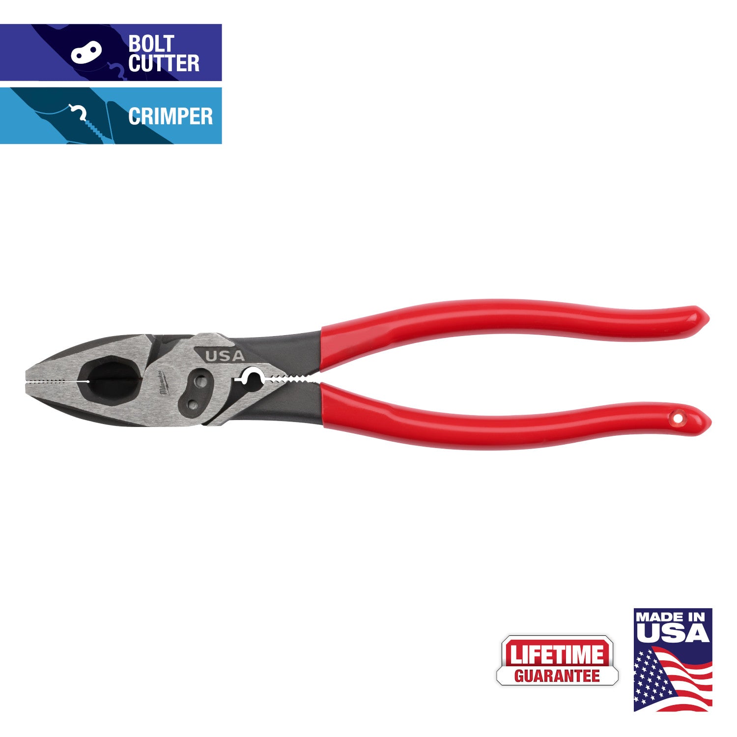Milwaukee MT500C Linesmans Dipped Grip Pliers W/Crimper & Bolt Cutter