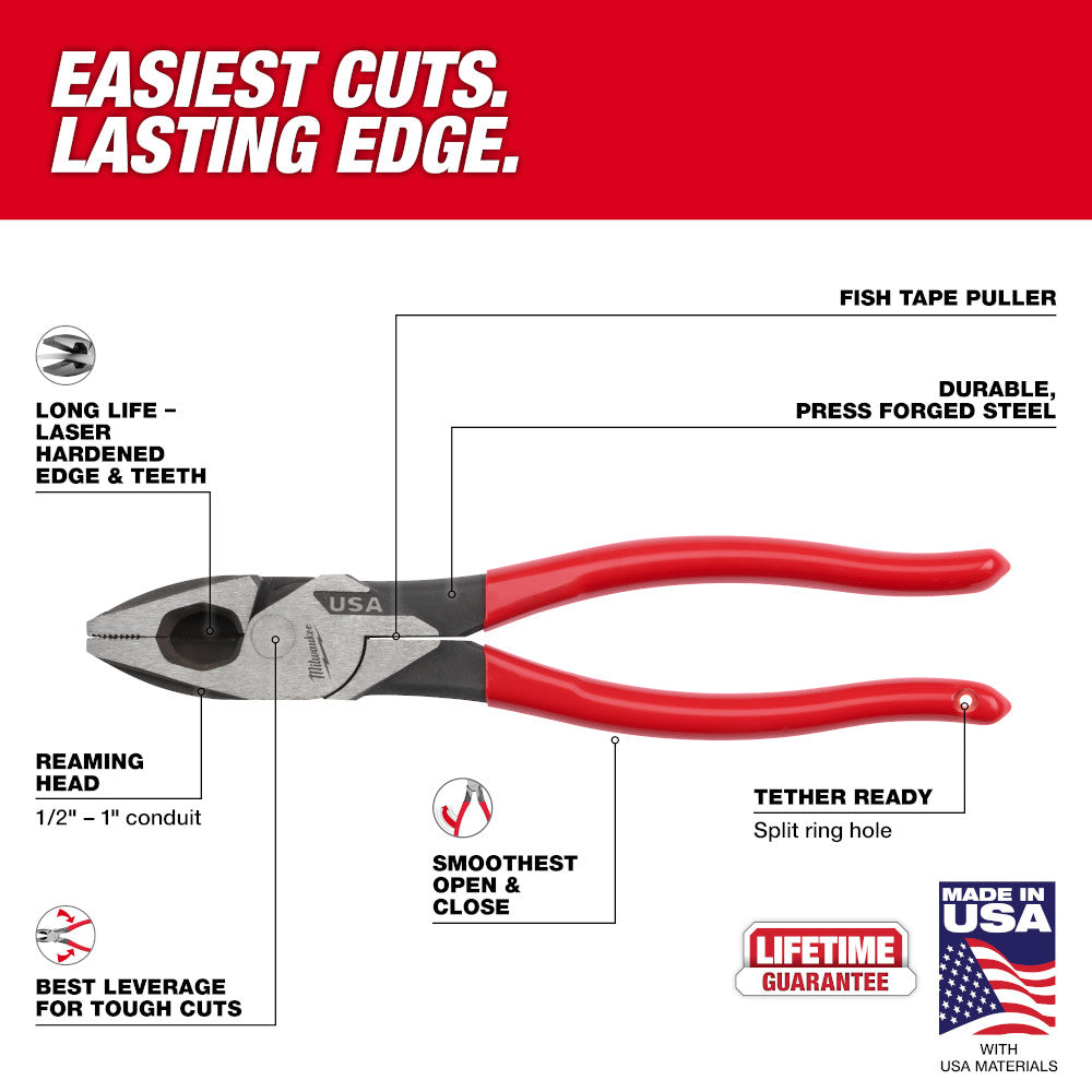 Milwaukee MT500 Linesmans Dipped Grip Pliers 9 in.