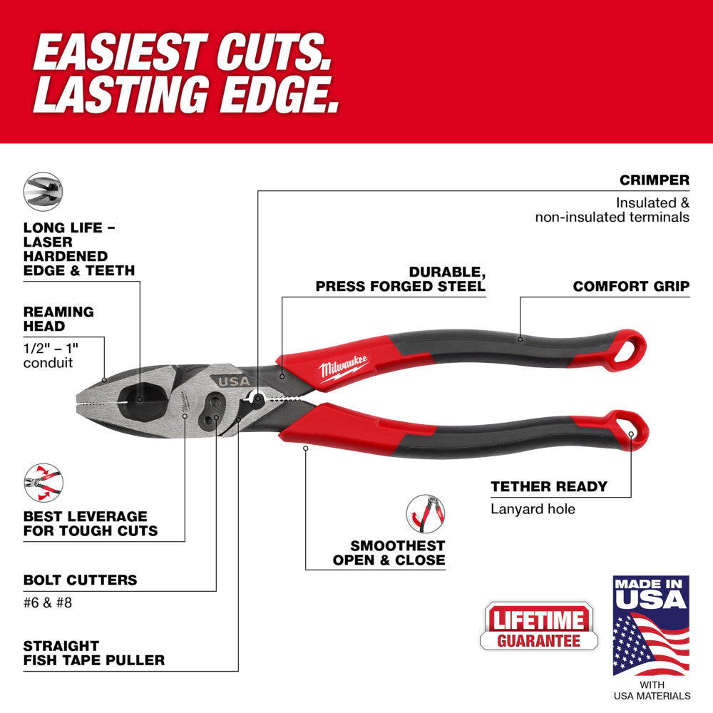 Milwaukee MT550C Linesmans Comfort Grip Pliers W/Crimper & Bolt Cutter