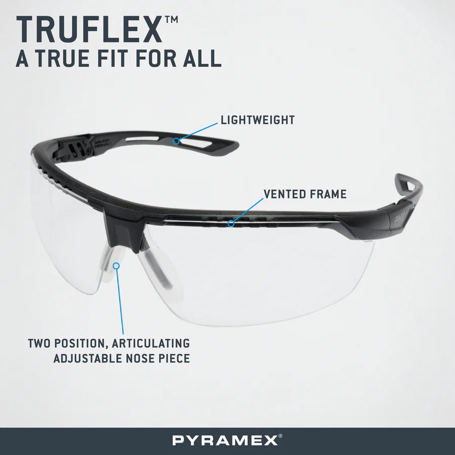 Pyramex SBG11310DT TruFlex Safety Glasses W/Nose & Temple Adjustment, H2X Anti-Fog, Clear Lens