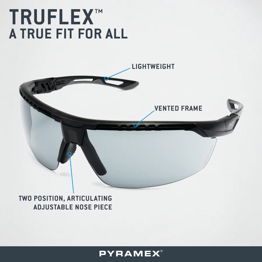 Pyramex SBG11320DT TruFlex Safety Glasses W/Nose & Temple Adjustemnt, H2X Anti-Fog, Gray Lens