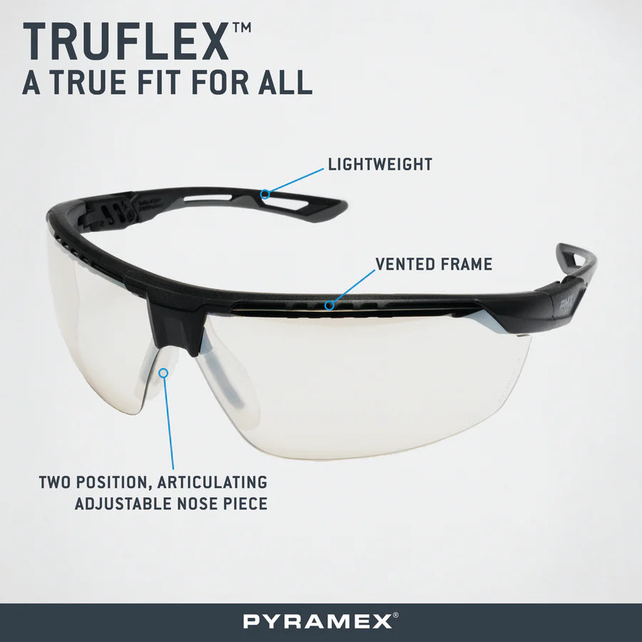 Pyramex SBG11380DT TruFlex Safety Glasses W/Nose & Temple Adjustemnt, Anti-Fog, Mirror Lens
