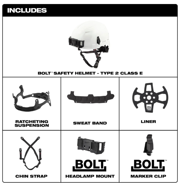 Milwaukee Bolt 48-73-13XX No Brim Type 2, Class E ANSI Safety Helmet