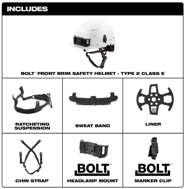 Milwaukee Bolt 48-73-13XX Front Brim Type 2, Class E ANSI Safety Helmet