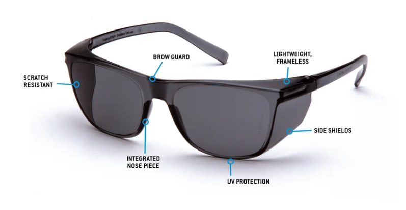Pyramex S10920STM Legacy Safety Glasses W/Side Sheilds, H2Max Anti-Fog, Gray Lens