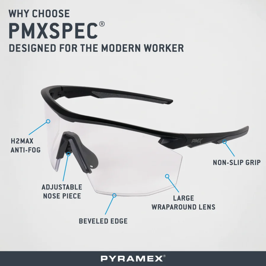 Pyramex SB11210STM PMXSPEC Safety Glasses, H2Max Anti-Fog, Clear Lens