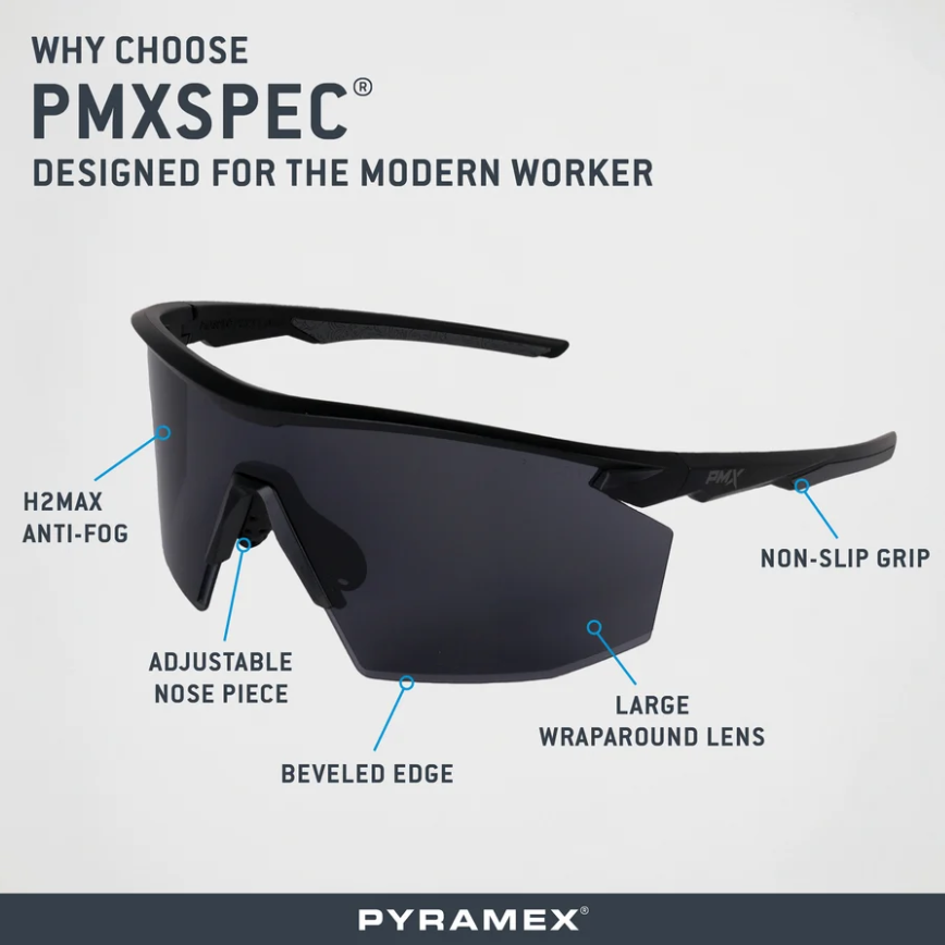 Pyramex SB11220STM PMXSPEC Safety Glasses, H2Max Anti-Fog, Gray Lens