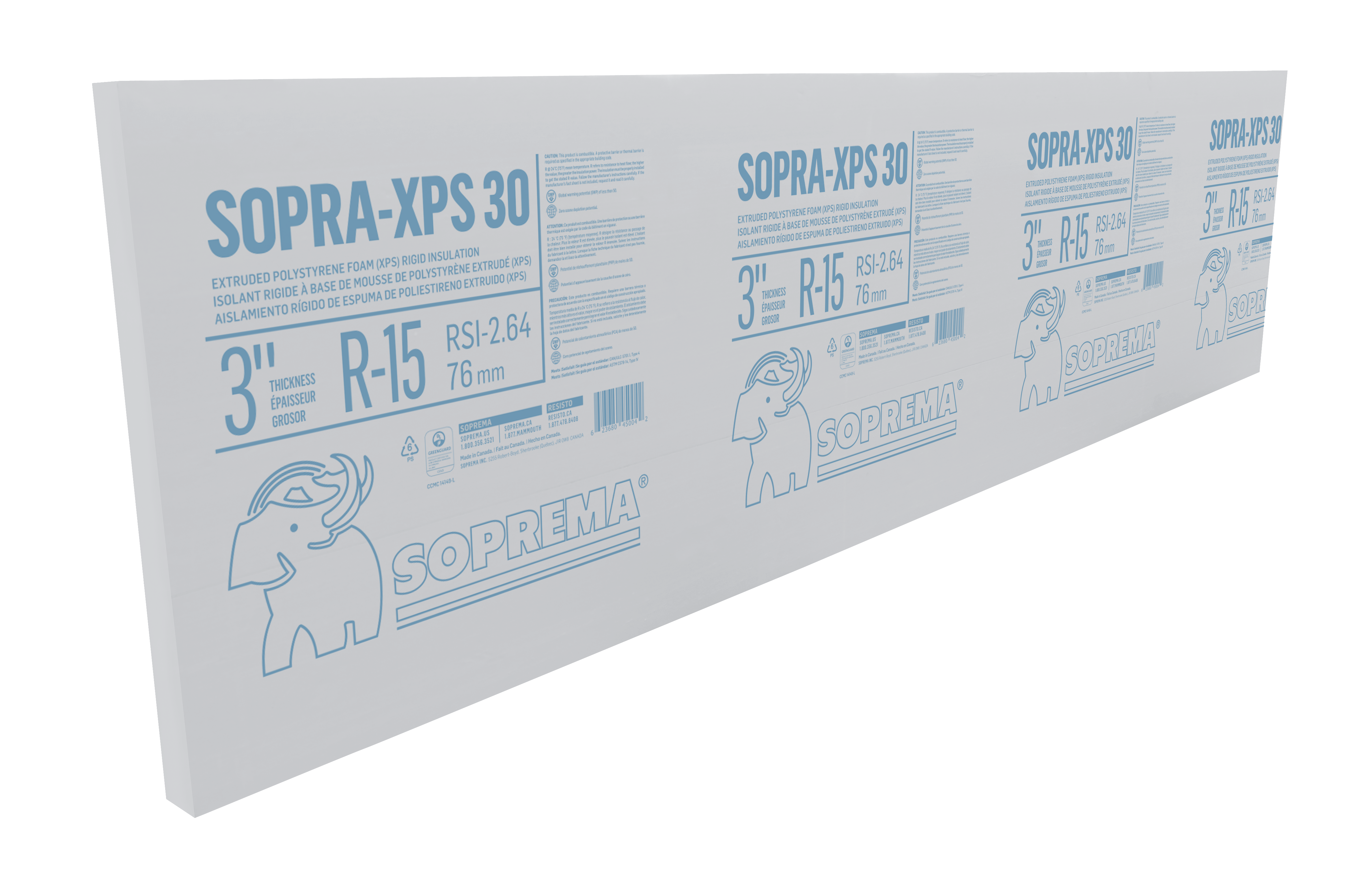 SOPRA XPS-30 3 in. x 24 in. x 96 in. Butt-Edge Extruded Polystyrene Rigid Insulation