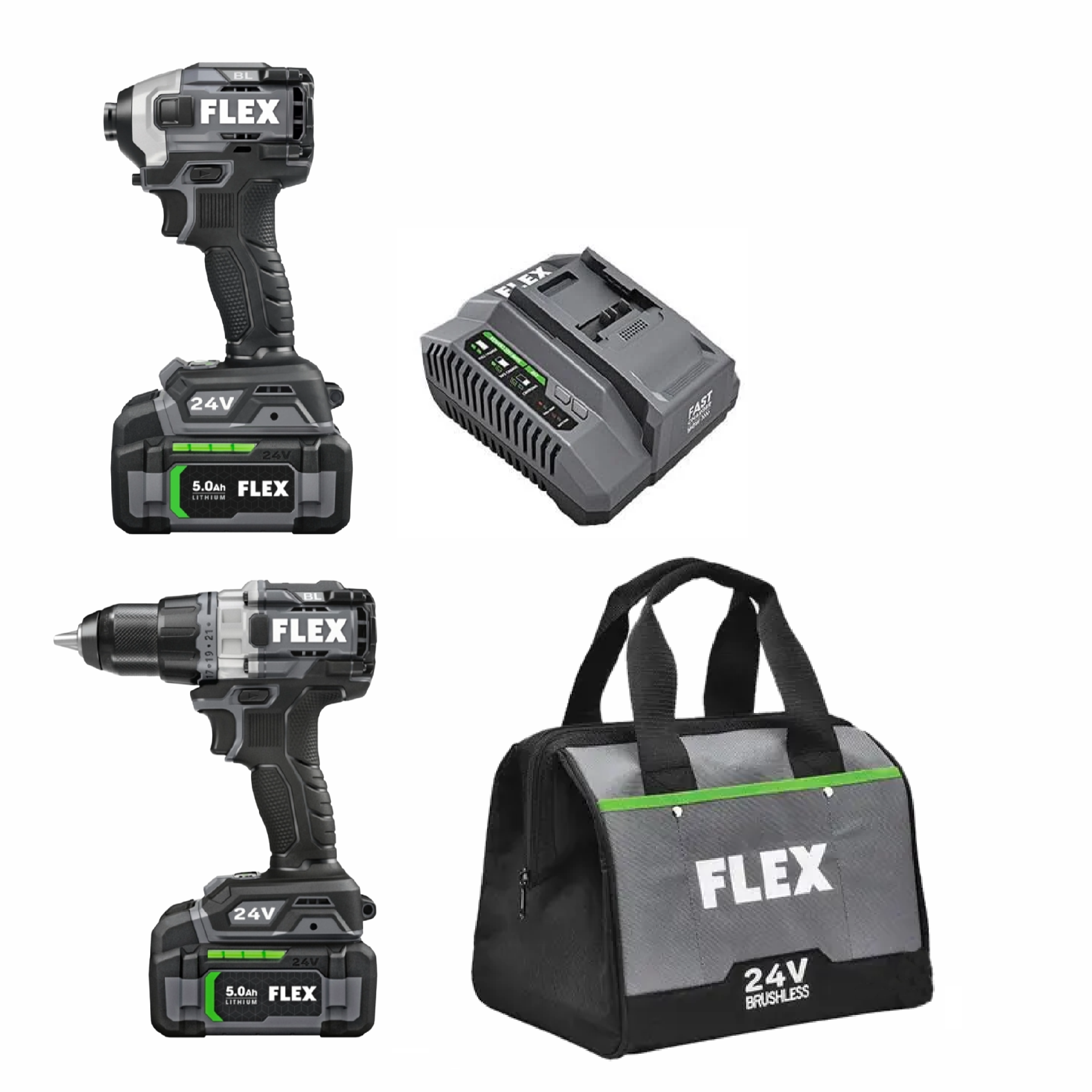 Flex FXM202-2B Turbo Hammer Drill + Quick Eject Impact Driver Kit (1x2.5Ah + 1x5.0Ah)