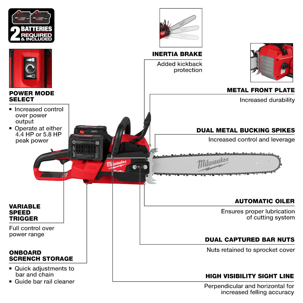 MILWAUKEE  2827-22 M18 FUEL™ 20 in. Dual Battery Chainsaw Kit