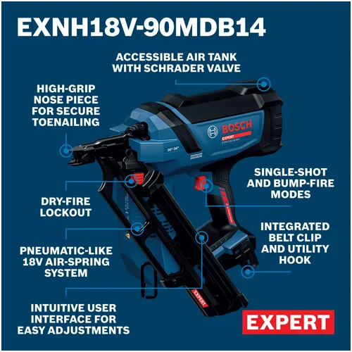 Bosch EXNH18V-90MDB14X framing nailer kit components