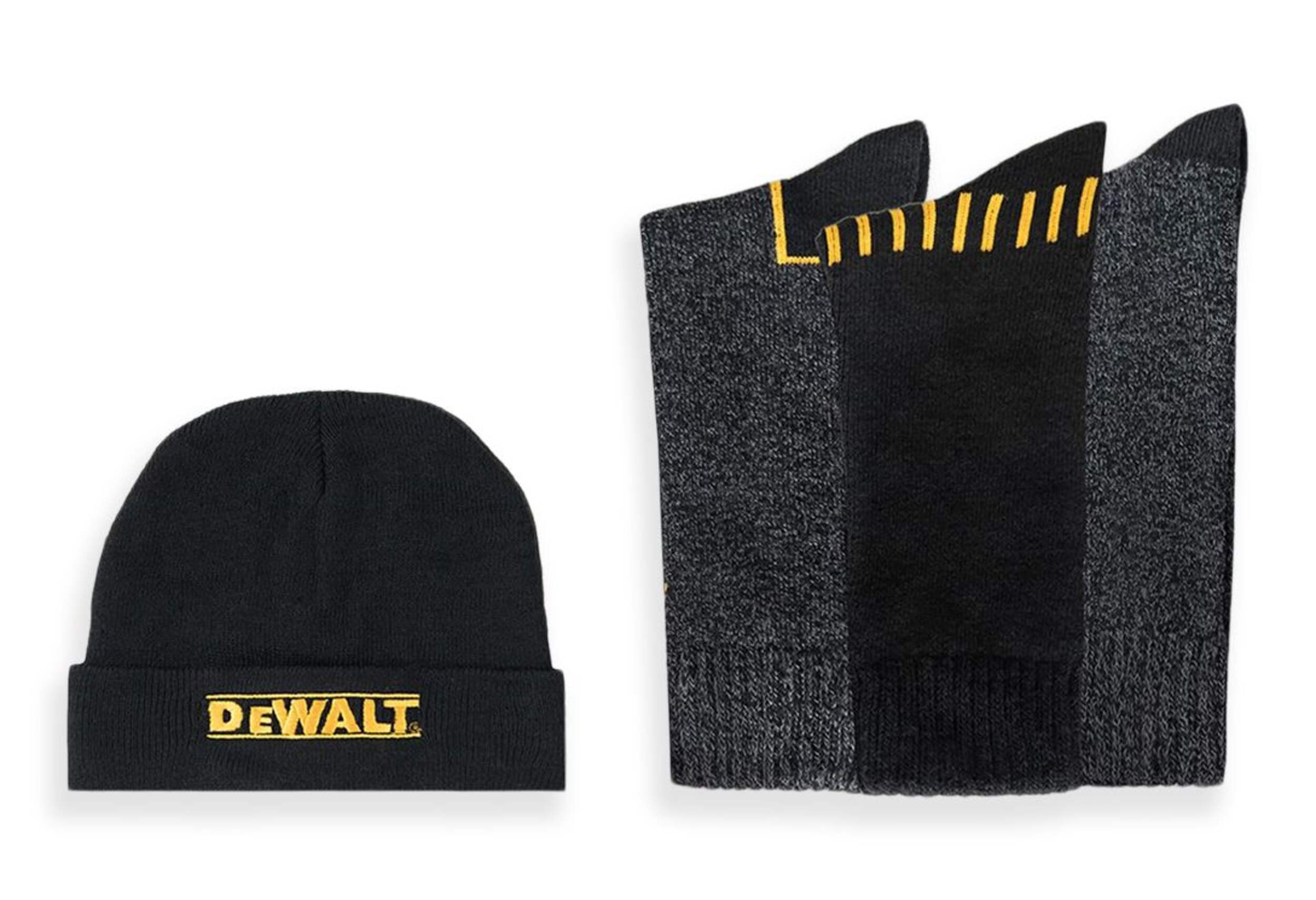 DEWALT Men's Toque Hat & Sock Combo Set, 3-pk, One Size, Black