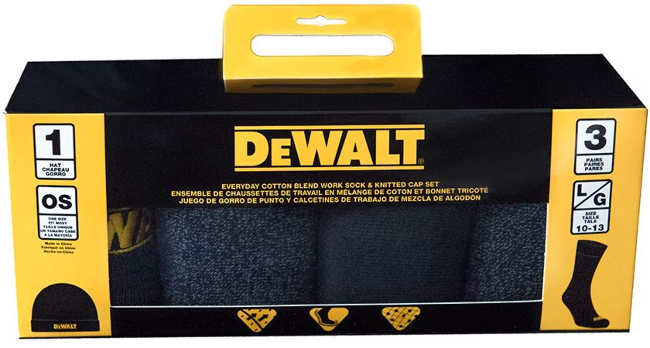 DEWALT Men's Toque Hat & Sock Combo Set, 3-pk, One Size, Black