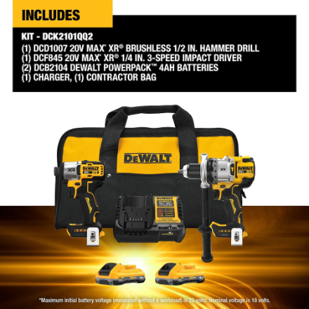 DEWALT DCK2101QQ2 20V MAX*XR Hammer Drill & Impact Kit (2 x 4.0 Ah)
