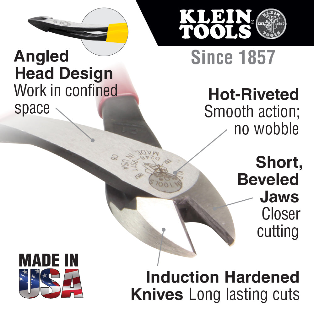 Klein D2000-49 Diagonal Cutting Pliers Angled Head 9 in.