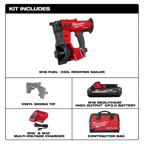 MILWAUKEE 2909-21 M18 FUEL COIL ROOFING NAILER KIT CP3.0