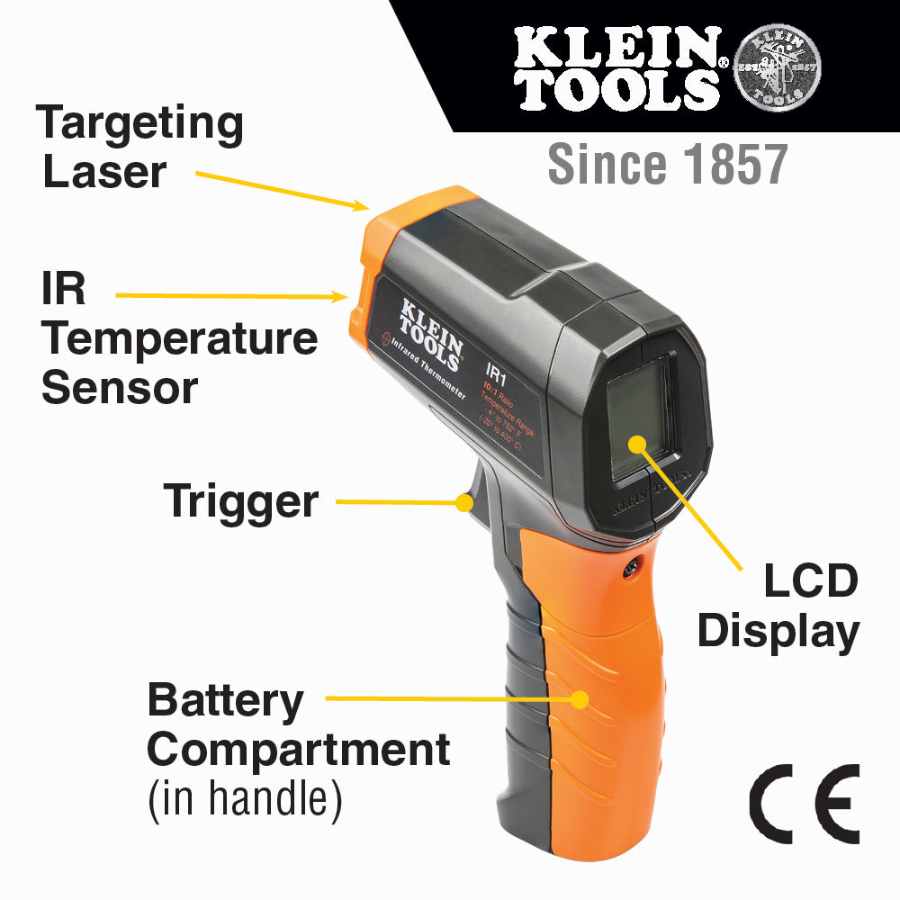 Klein IR1 Infrared Digital Thermometer w/Target Laser 10:1