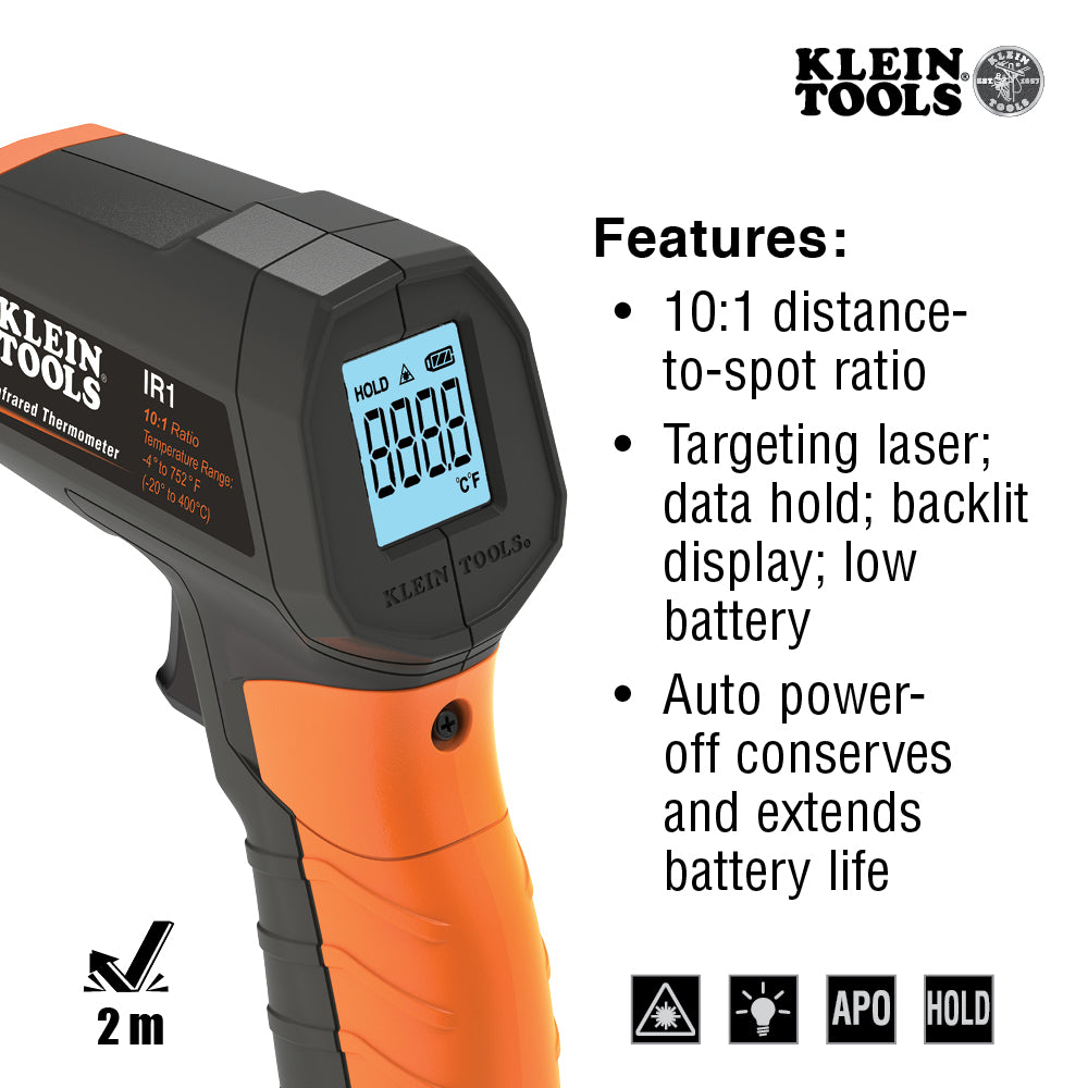 Klein IR1 Infrared Digital Thermometer w/Target Laser 10:1