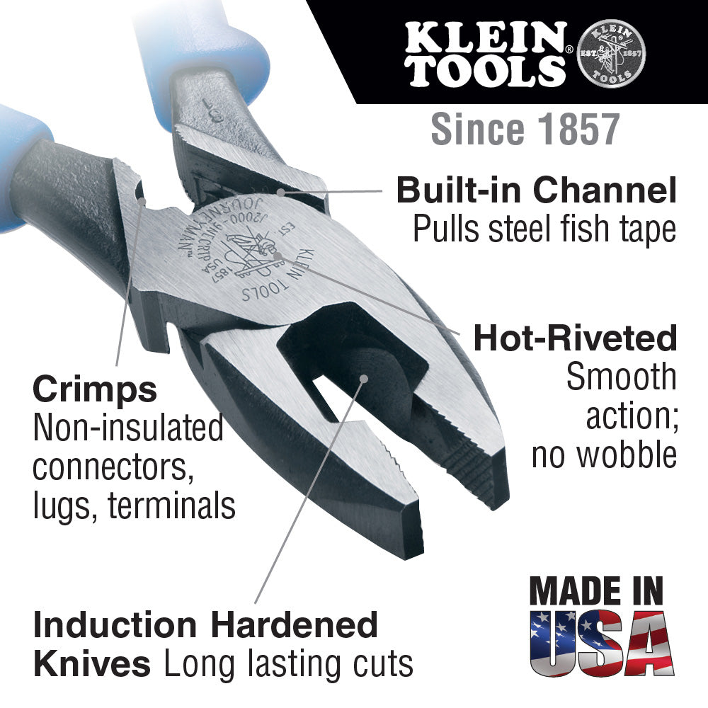 Klein J2000-9NECRTP Fish Tape Pulling/Crimping Linemans Pliers 9 in.