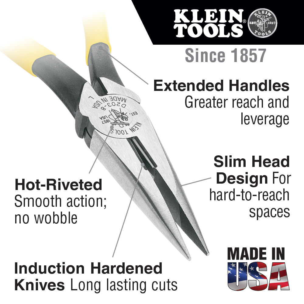 Klein D203-8 Needle Nose Side-Cutter Pliers 8 in.
