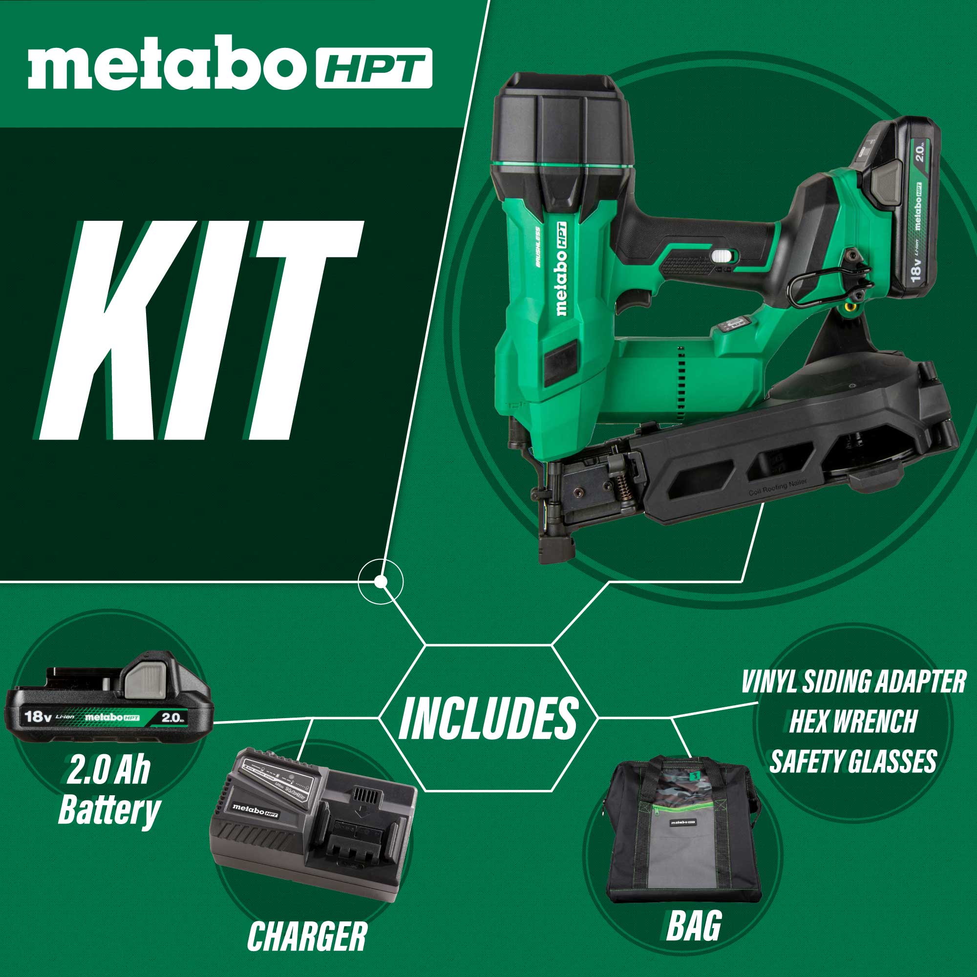 METABO HPT NV1845DAM  18V Brushless Roofing Nailer Kit