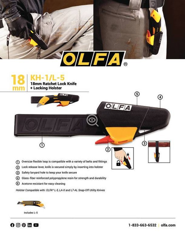 Olfa Locking Holster & Ratcheting Lock Utility Knife 18mm