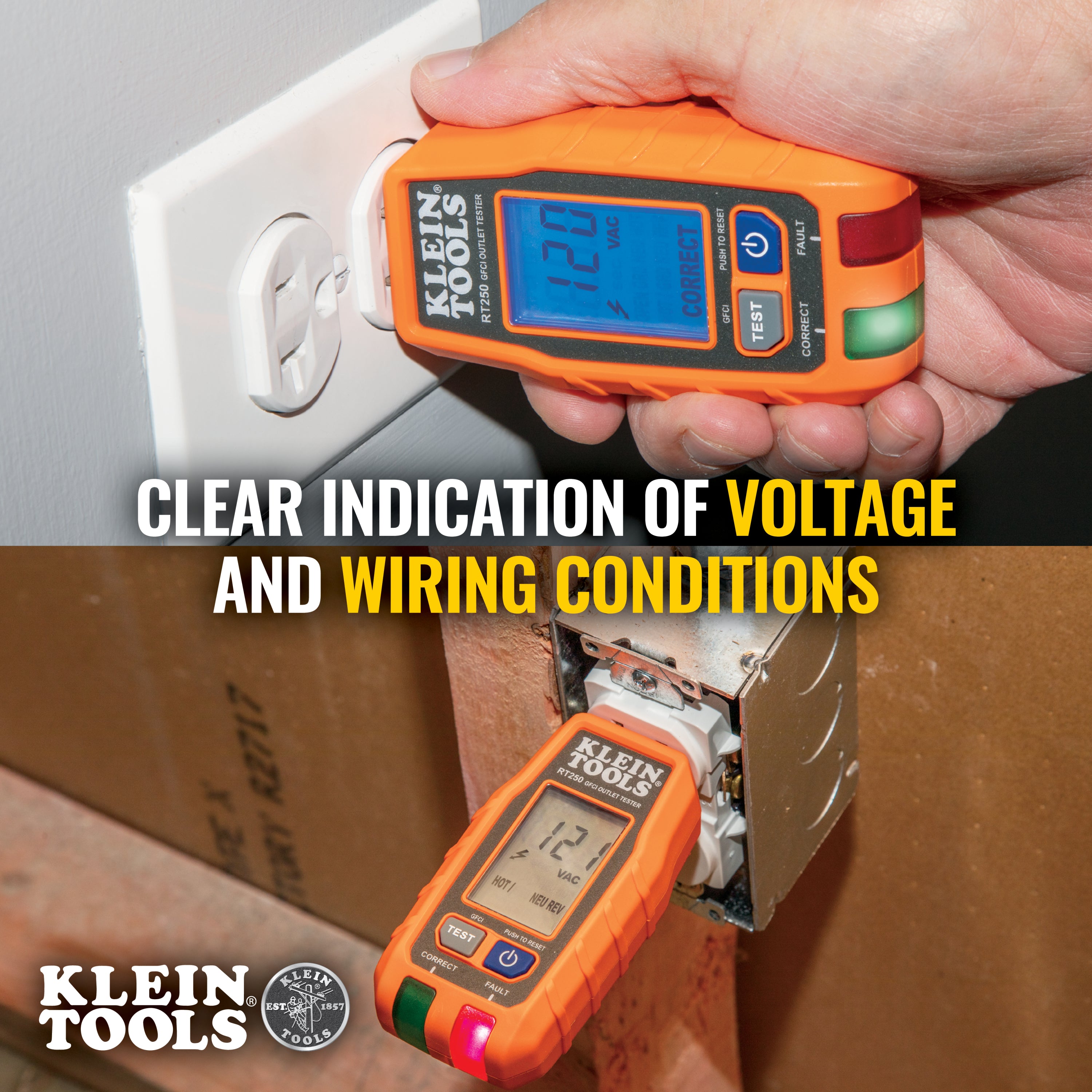 Klein RT250 GFCI Receptacle Tester With LCD