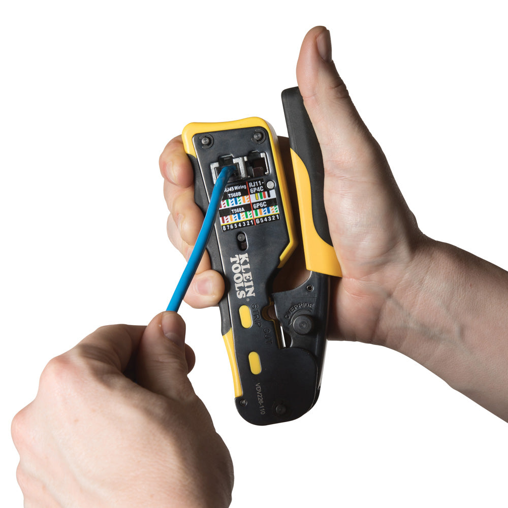 Klein VDV226-110 Ratcheting Ethernet Cable Crimper/Stripper/Cutter for Pass-Thru