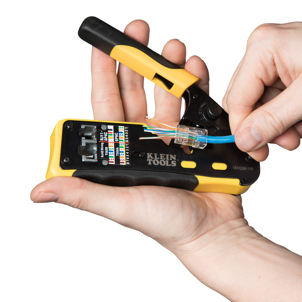 Klein VDV226-110 Ratcheting Ethernet Cable Crimper/Stripper/Cutter for Pass-Thru