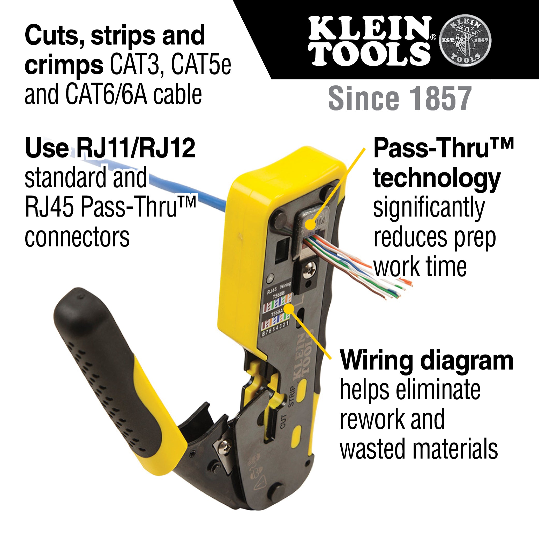 Klein VDV226-110 Ratcheting Ethernet Cable Crimper/Stripper/Cutter for Pass-Thru