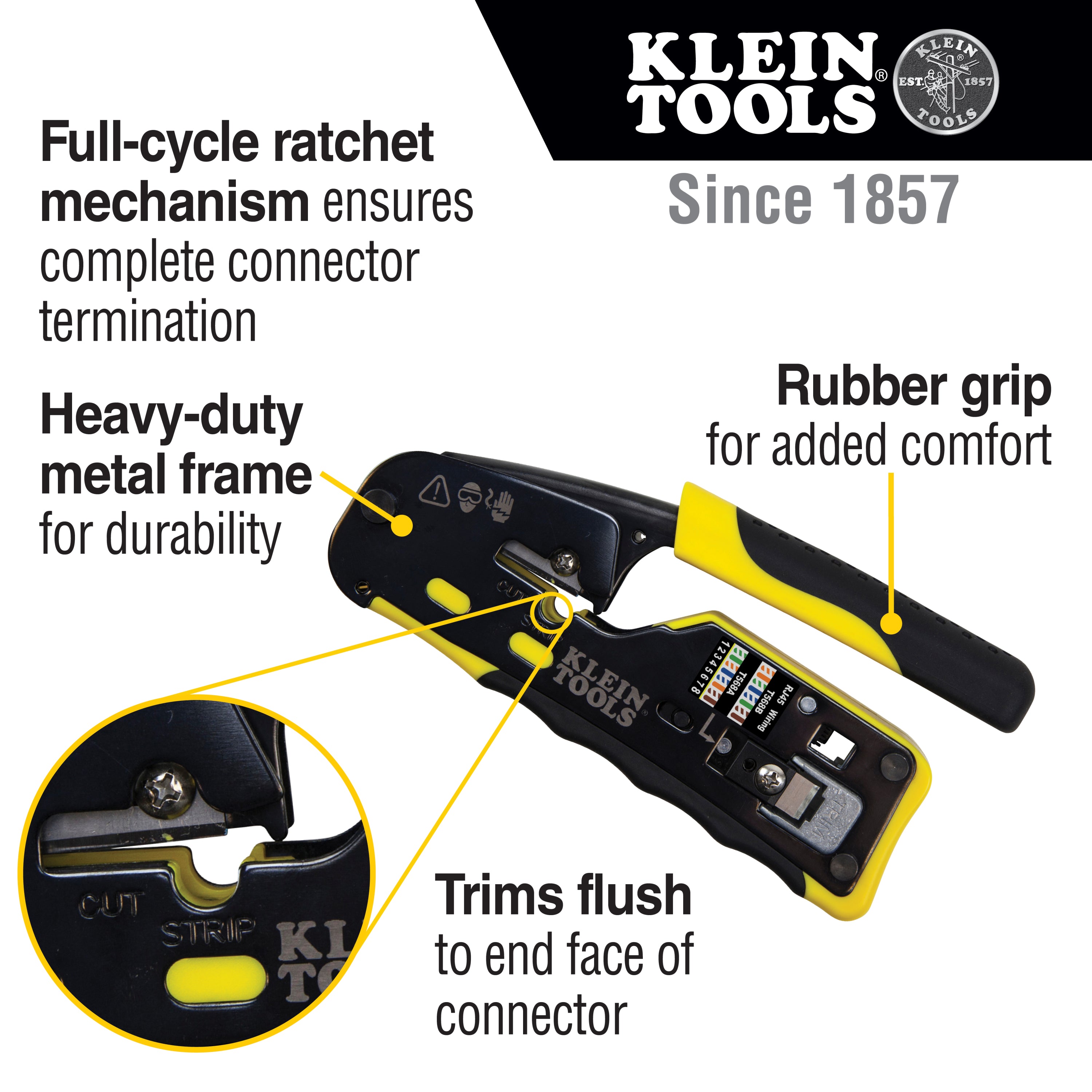 Klein VDV226-110 Ratcheting Ethernet Cable Crimper/Stripper/Cutter for Pass-Thru