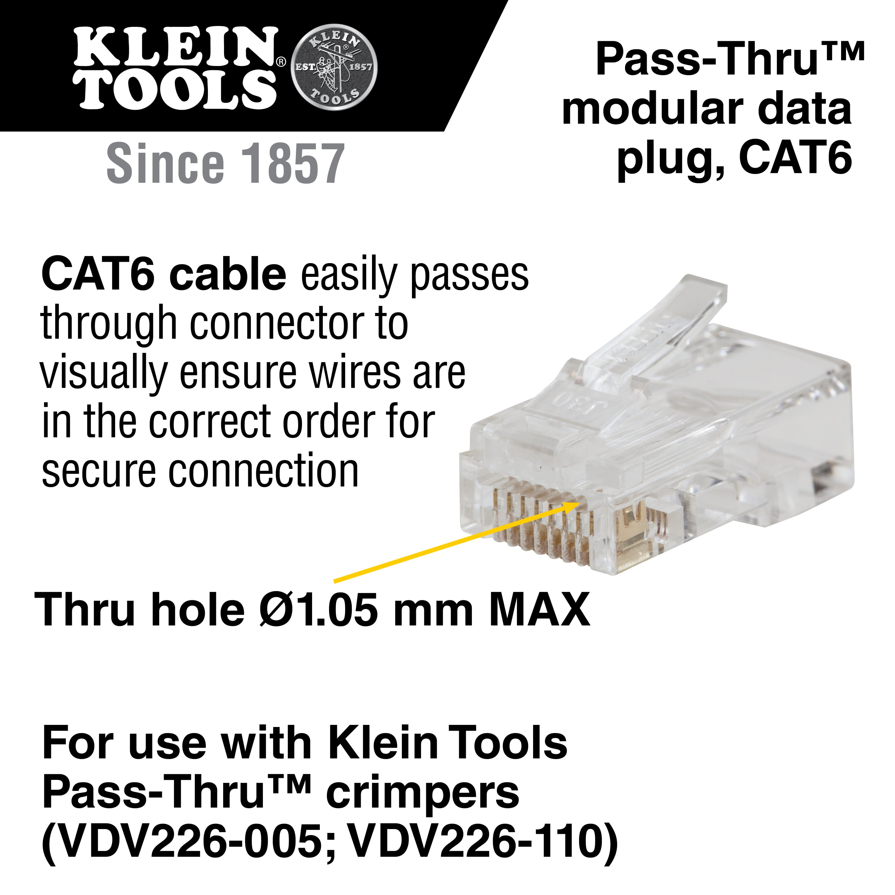 Klein VDV826-729 Pass-Thru Modular Data Plugs RJ45-CAT6 10-Pack