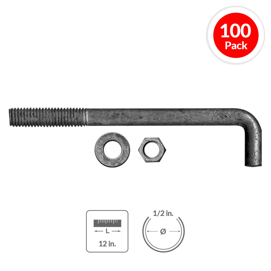 DuraDrive 1/2 in. x 12 in. L-Anchor Bolts with Nuts and Washers (100-Pack)