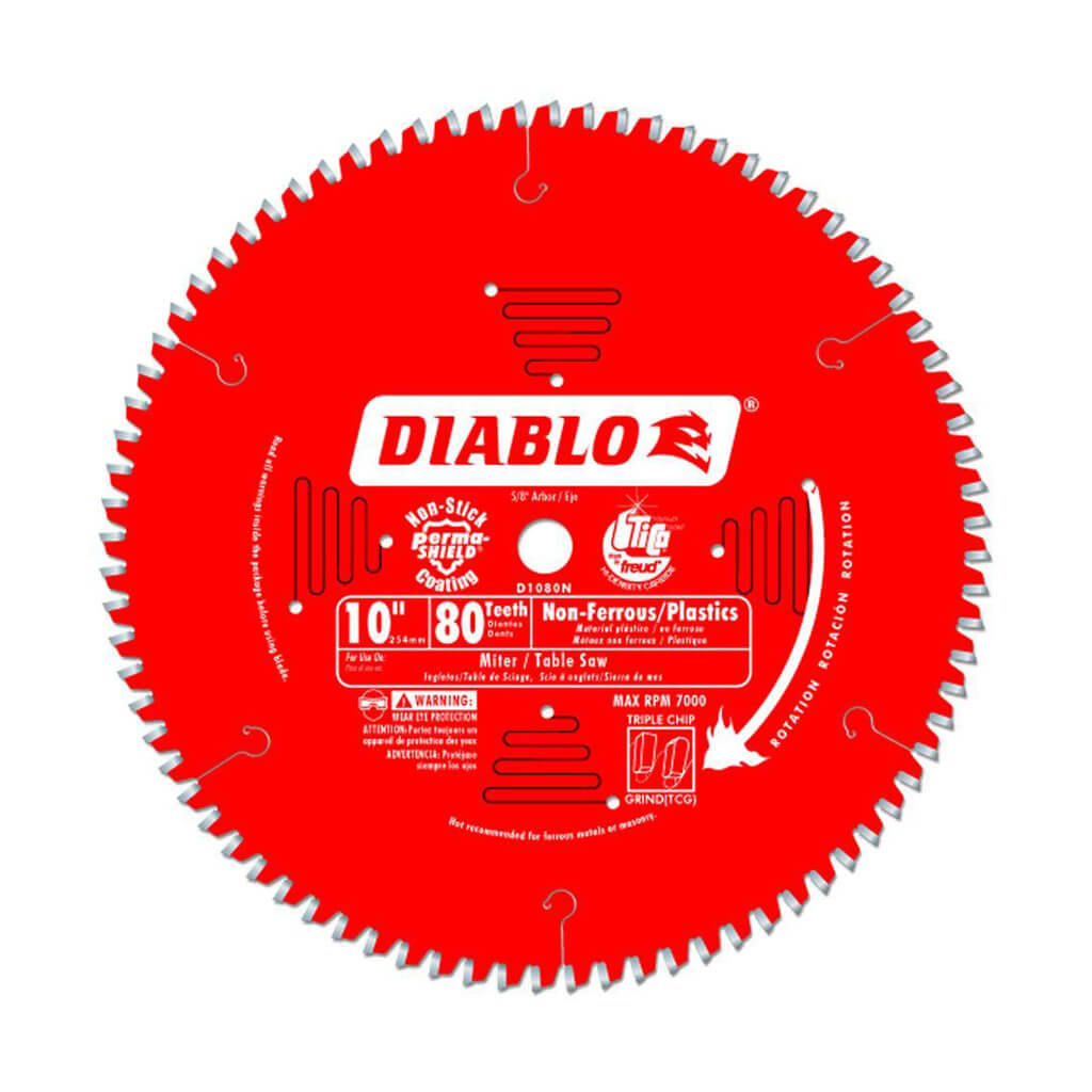 Freud Diablo D1080N 10 in. 80-Tooth Super Density Micro-Grain Carbide Tipped Medium Aluminum/Non-Ferrous Cutting Saw Blade