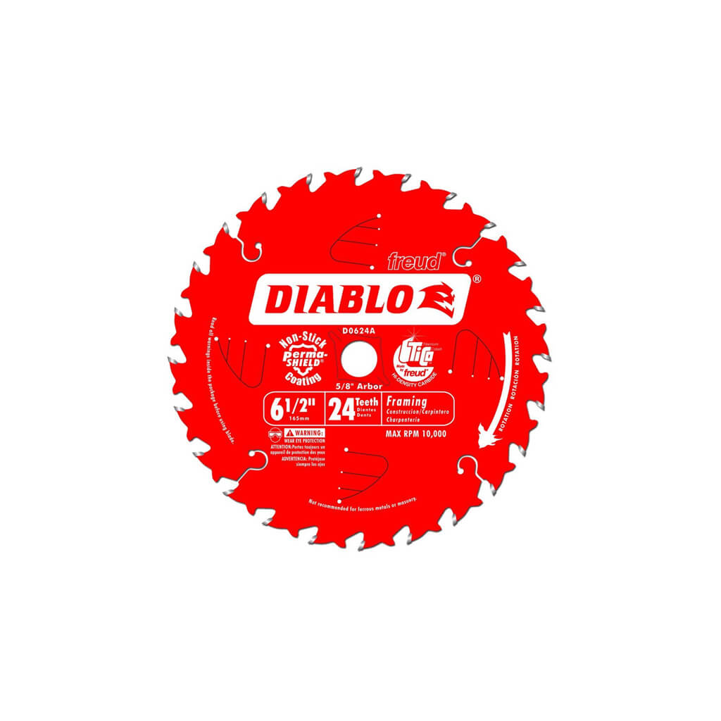 Freud Diablo D0624A 6-1/2 in. 24-Tooth Tracking Point High Density Carbide Tipped Wood Cutting Framing Saw Blade