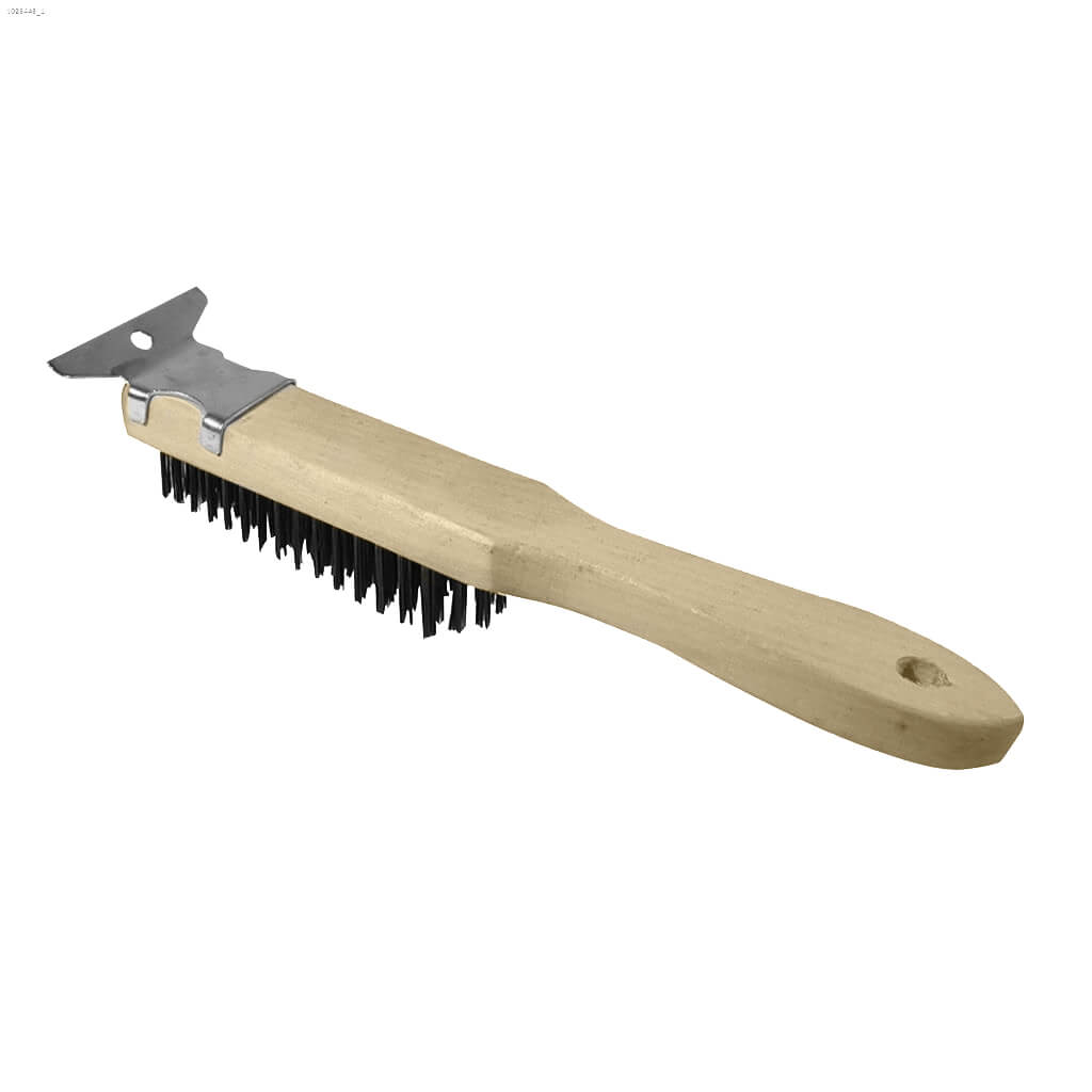 Bennett 444-WIRE Wooden Handle 5-Row Wire Brush with Flat Scraper Tip