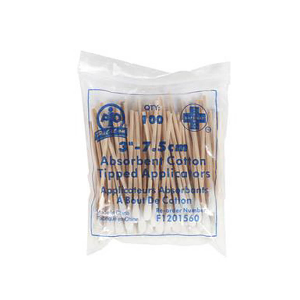 Wasip F1201560 3 in. First Aid Absorbent Cotton-Tipped Applicators (100-Pack)