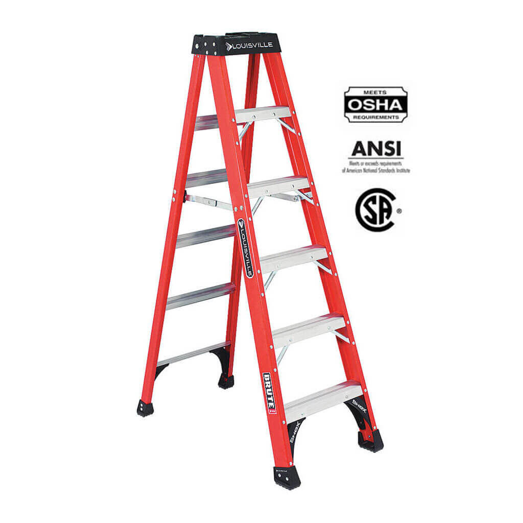Louisville FS1406HD  6 ft. Fiberglass Step Ladder, 375 Lbs. Type IAA