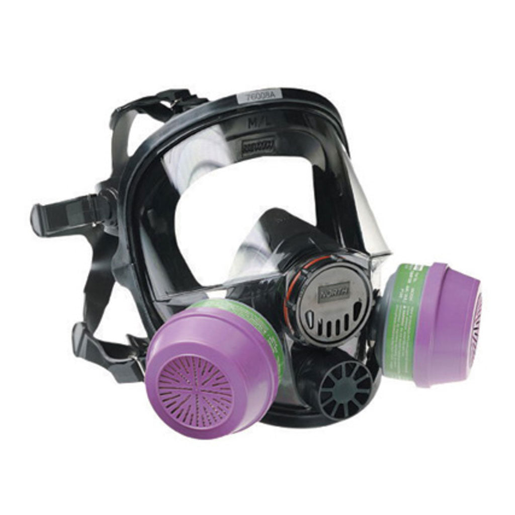 North 760008A 7600 Series Medium/Large Dual Cartridge Premium Silicone High Impact Protection Full Facepiece Respirator (Respirator Only)