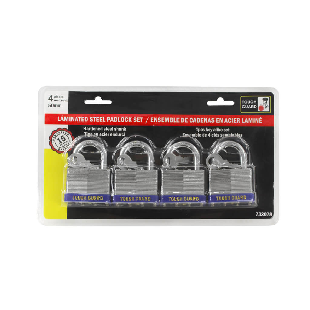 Toolway Tough Guard 732078 50 mm Key Alike Laminated Padlock Set (4-Piece)