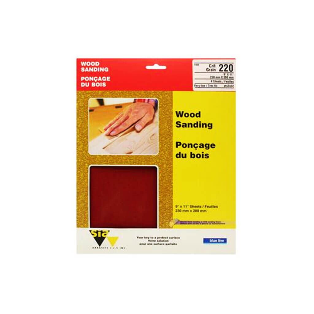 SIA 42432 Blue Line 9 in. x 11 in. 220-Grit Garnet Sandpaper Sheet (4-Sheet)